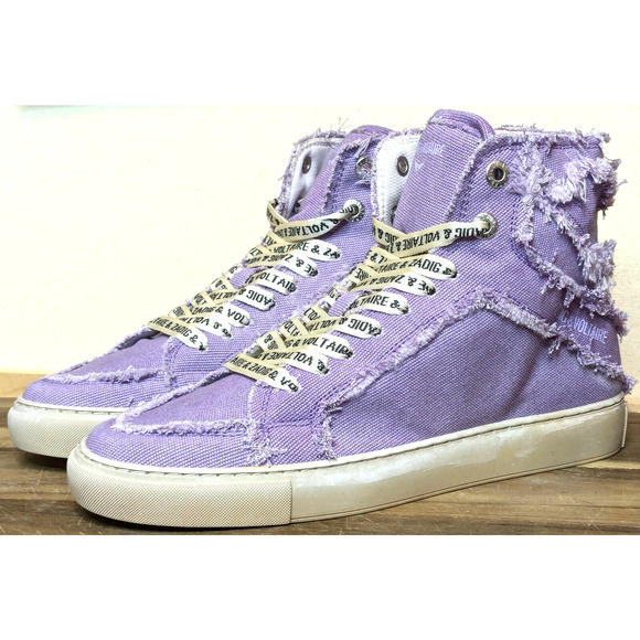 ZADIG & VOLTAIRE Shoes Womens 9.5 EU 40 Purple Flash High Top Sneaker Frayed NEW - Picture 1 of 8